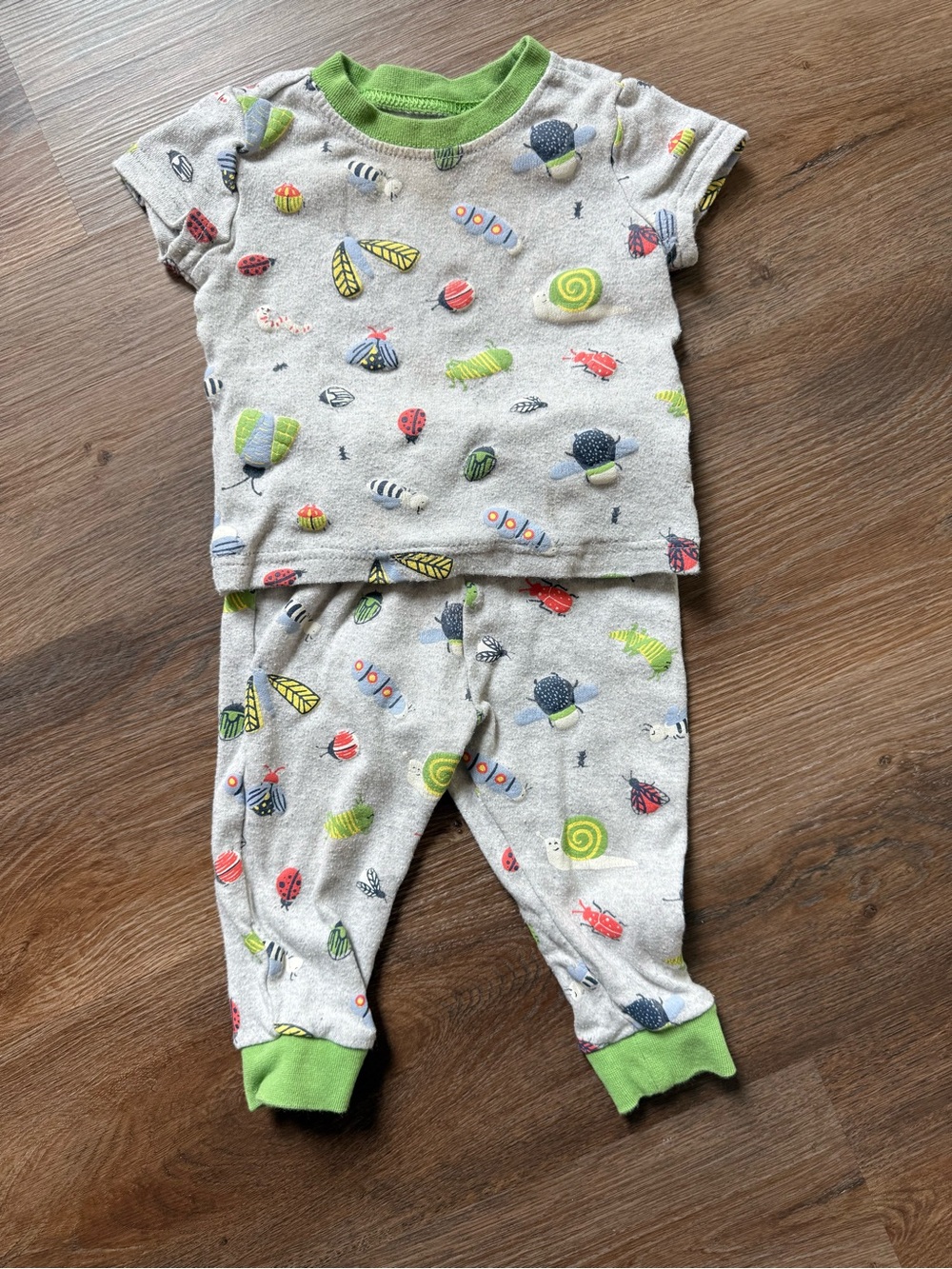 Baby Gray & Green Bug Print Pajama Set